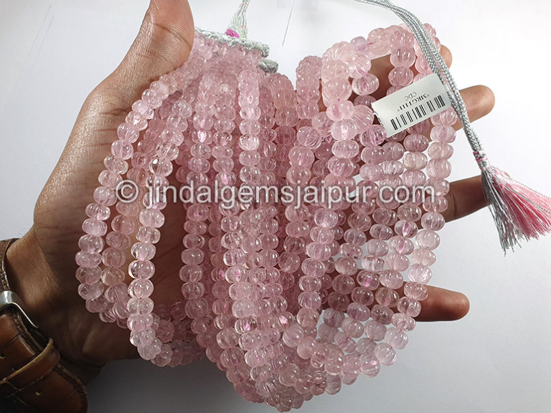 Pink Morganite Carved Pumpkin Shape Beads