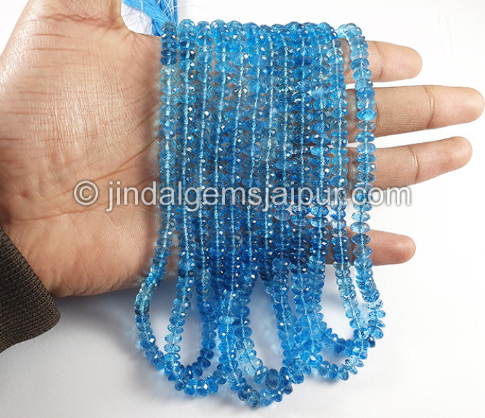 Swiss Blue Topaz Faceted Roundelle Shape Beads