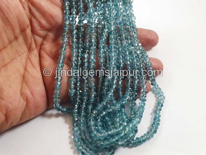 Natural Blue Zircon Far Faceted Roundelle Beads