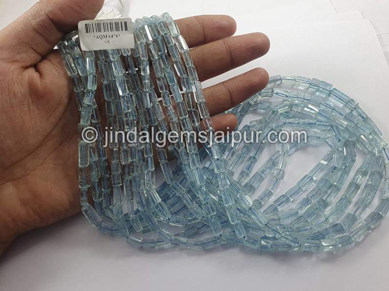 Aquamarine Step Cut Pipe Shape Beads
