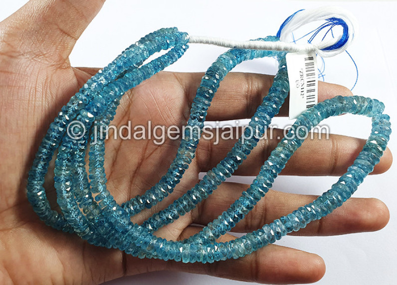 Blue Zircon Faceted Tyre Shape Beads