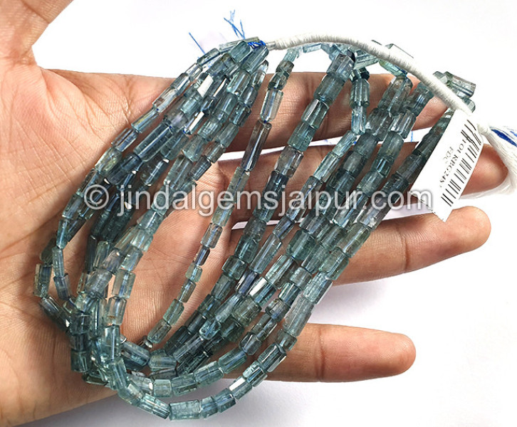 Teal Blue Tourmaline Step Cut Pipe Shape Beads