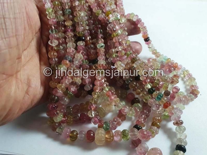Multi Tourmaline Carved Pumpkin Beads