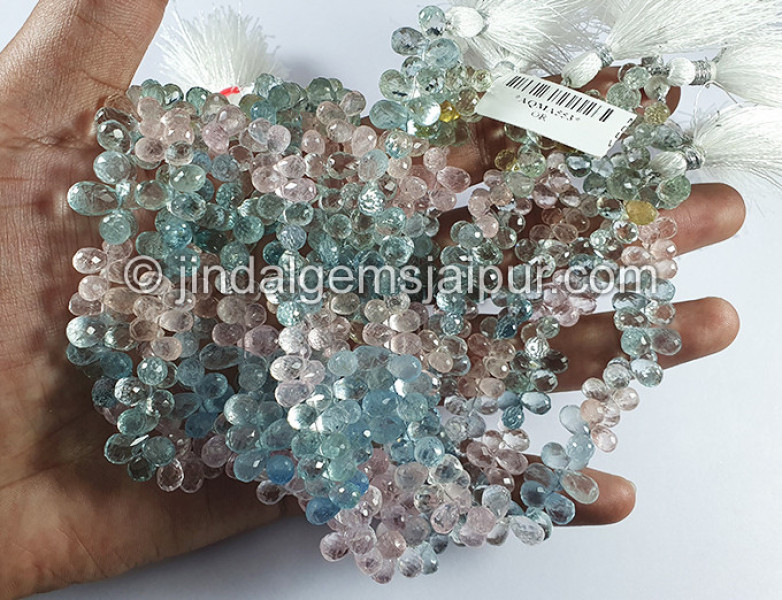 Multi Aquamarine Faceted Drops Shape Medium Beads