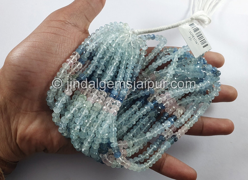 Multi Aquamarine Faceted Roundelle Shape Beads