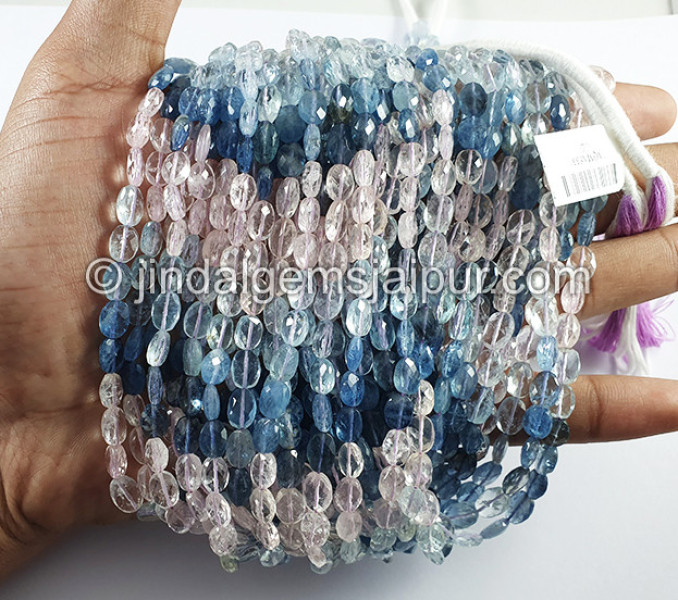 Multi Aquamarine Faceted Oval Shape Beads