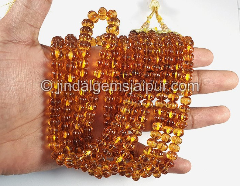 Madeira Citrine Carved Pumpkin Shape Beads