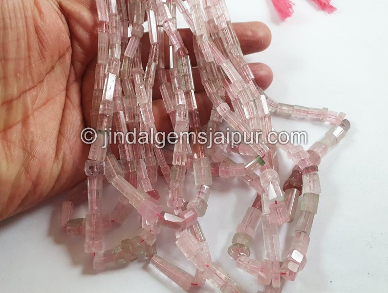 Pink Tourmaline Shaded Step Cut Cylinder Beads