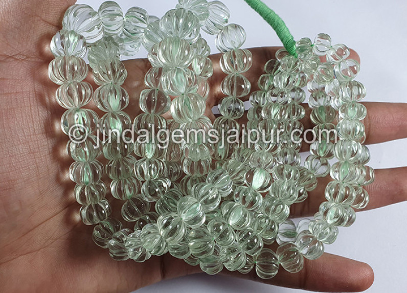 Green Amethyst Carved Pumpkin Shape Beads