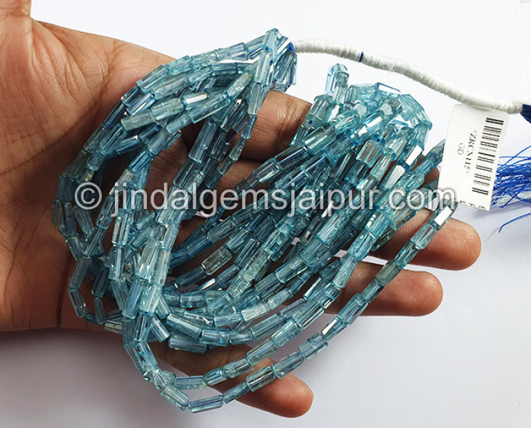 Blue Zircon Faceted Pipe Shape Beads