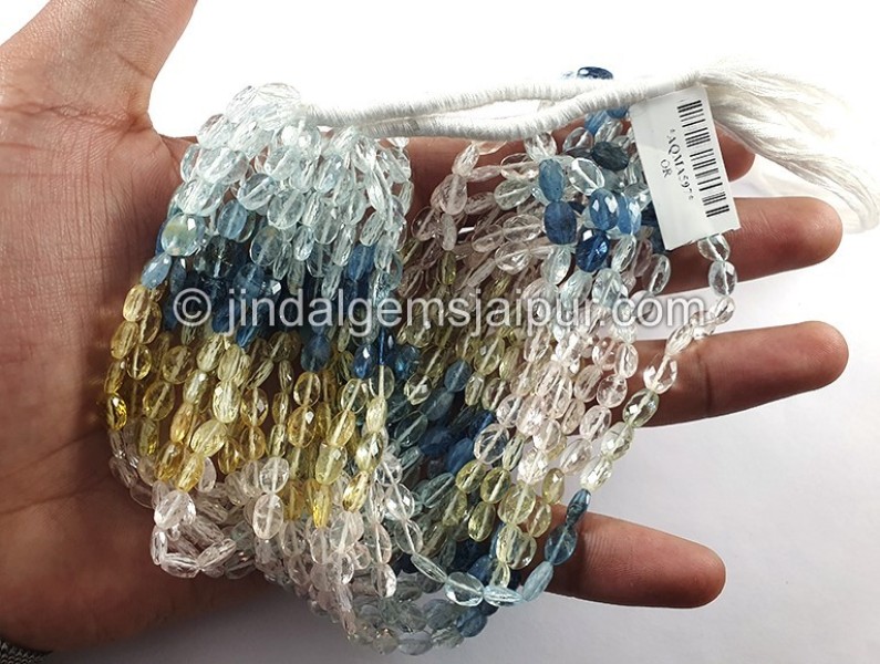 Multi Aquamarine Faceted Oval Shape Beads