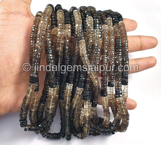 Smoky Quartz Shaded Faceted Tyre Shape Beads