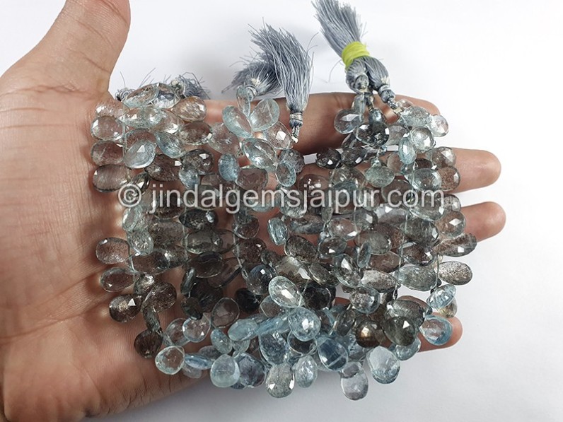 Moss Aquamarine Faceted Pear Shape Beads