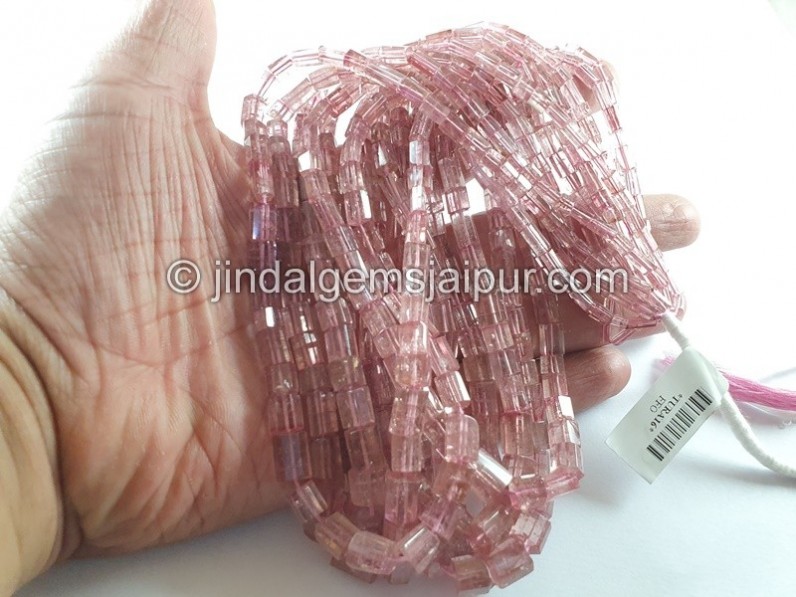 Pink Tourmaline Step Cut Pipe Beads
