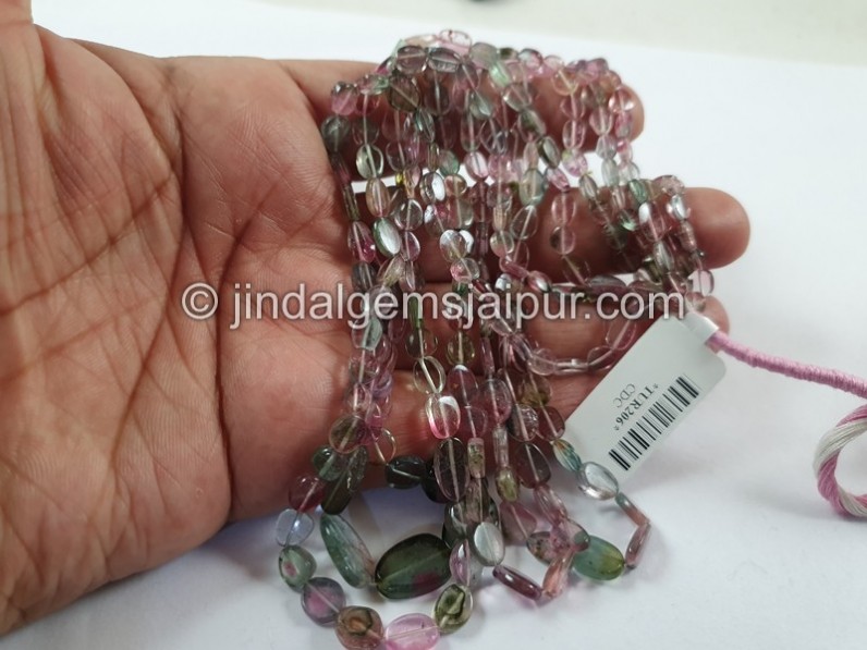 Bi Color Tourmaline Flat Slice Oval Beads