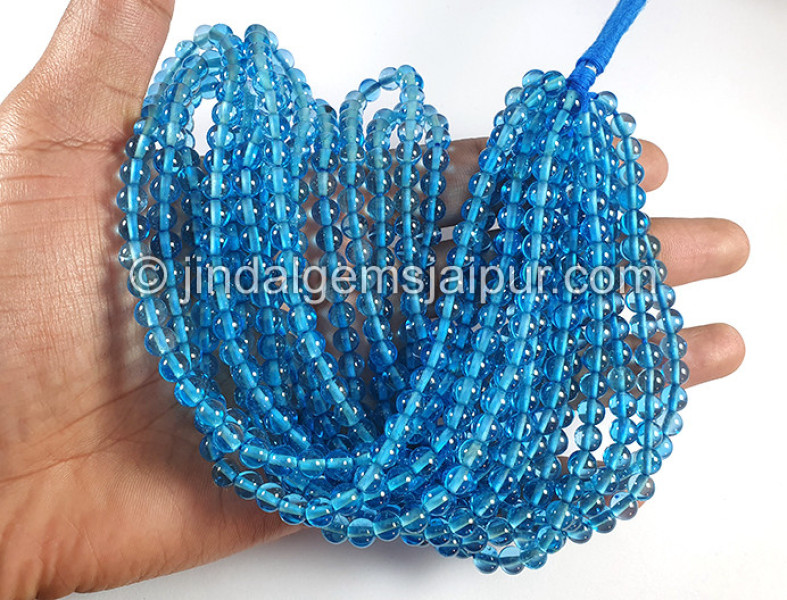 Swiss Blue Topaz Smooth Round Ball Shape Beads