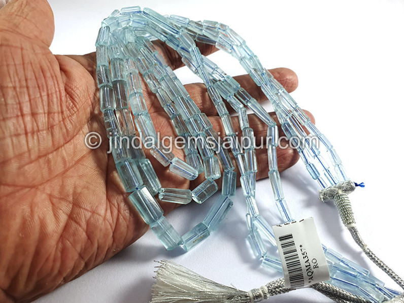 Aquamarine Step Cut Pipe Shape Beads