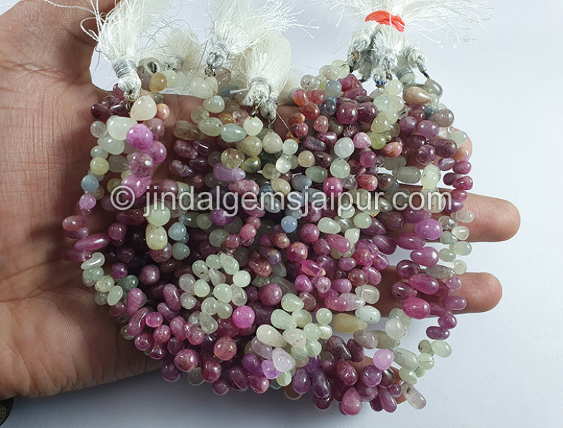 Natural Multi Sapphire Smooth Drops Shape Beads