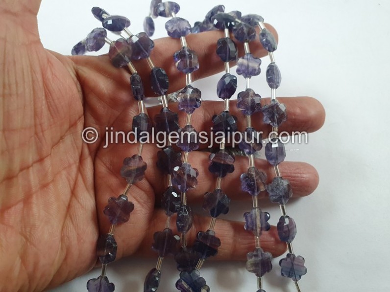 Fluorite Blue Faceted Flower Beads