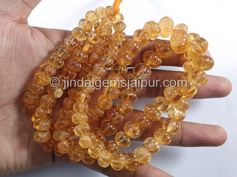 Citrine Carved Pumpkin Shape Deep Beads