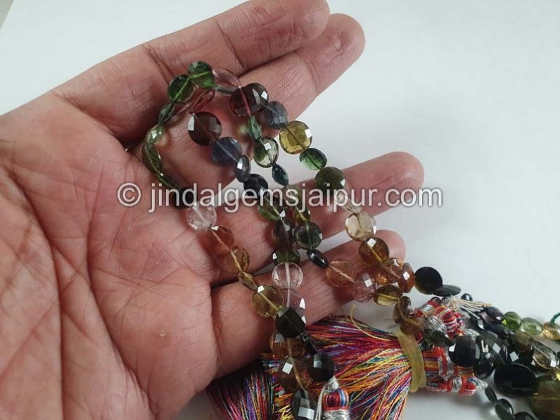 Tourmaline Faceted Coin Beads