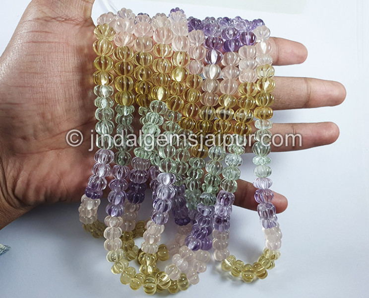 Multi Stone Carved Pumpkin Shape Beads