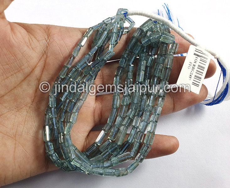 Teal Blue Tourmaline Step Cut Pipe Shape Beads