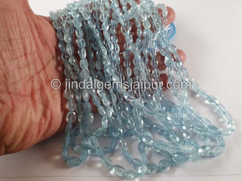 Aquamarine Faceted Oval Beads