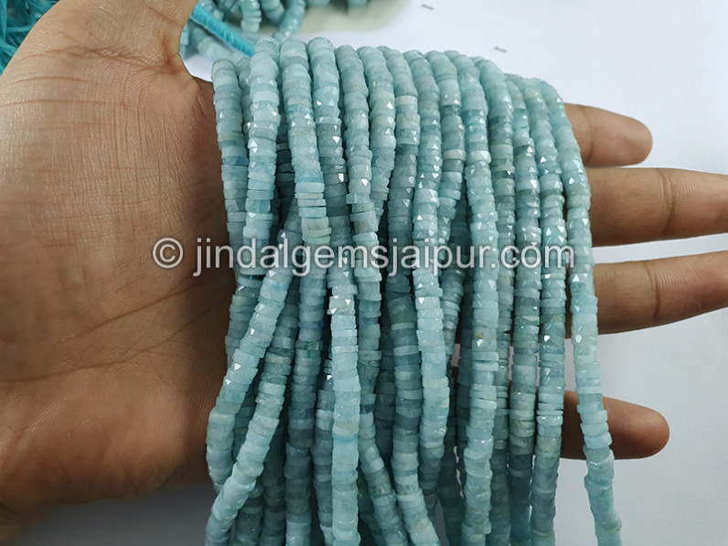 Aquamarine Stabilized Faceted Tyre Shape Beads