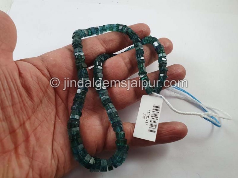 Blue Tourmaline Step Cut Roundelle Beads