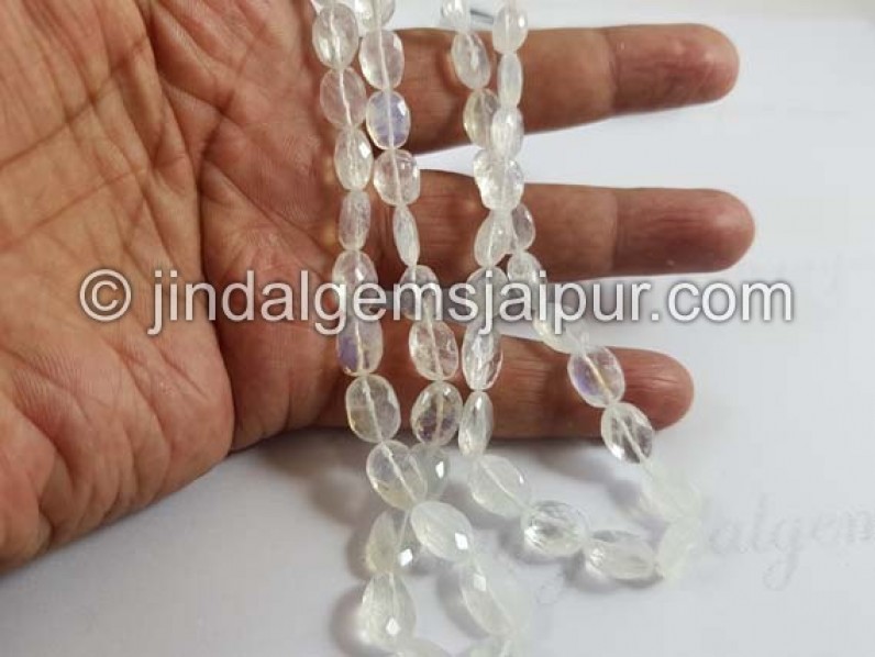 White Rainbow Faceted Oval Shape Beads