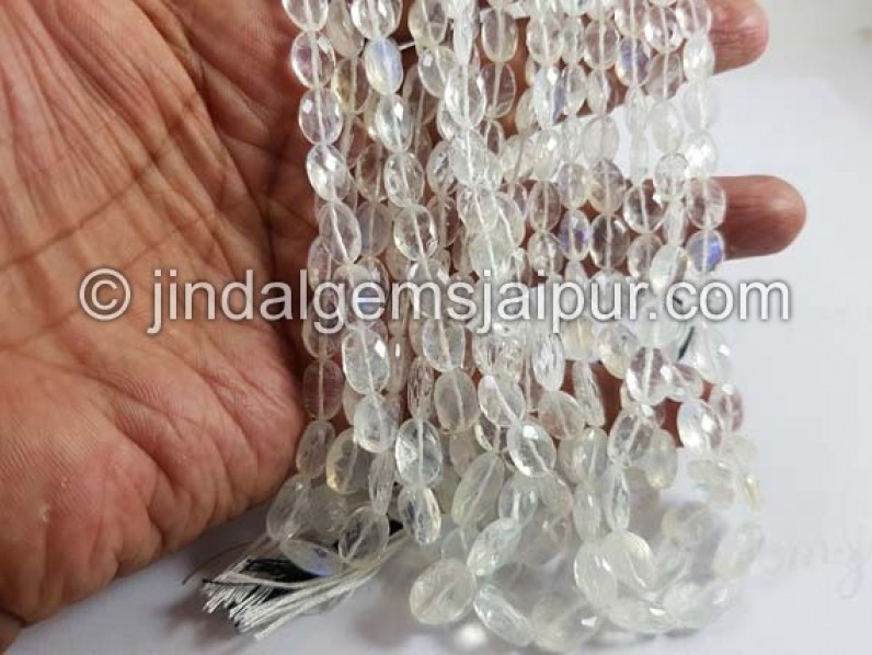 White Rainbow Faceted Oval Shape Beads