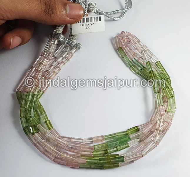 Muti Pink And Green Tourmaline Pipe Shape Beads