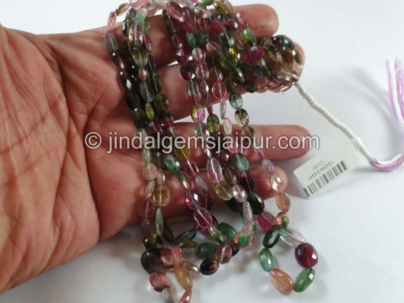 Bi Color Tourmaline Faceted Oval Beads