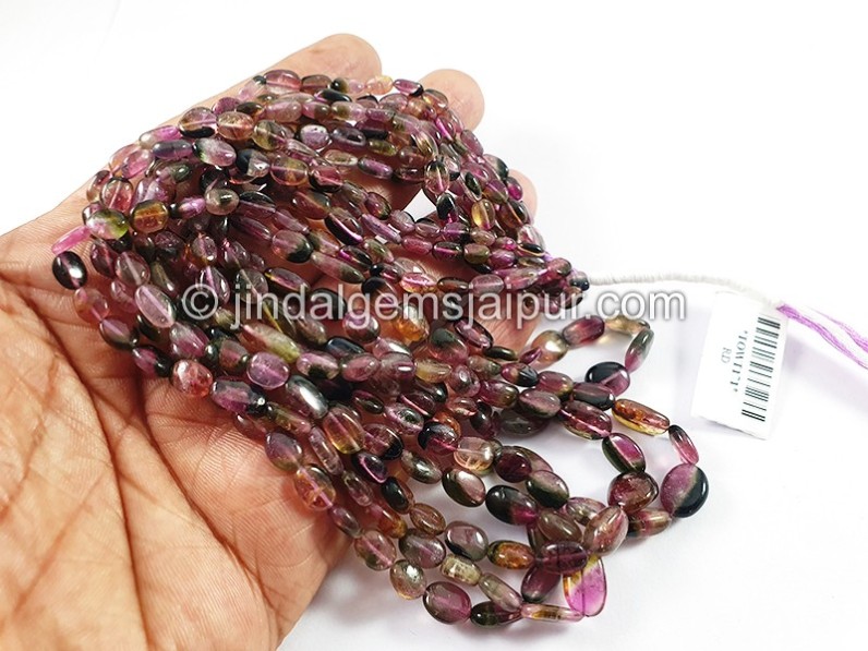Bi Color Tourmaline Smooth Oval Shape Beads