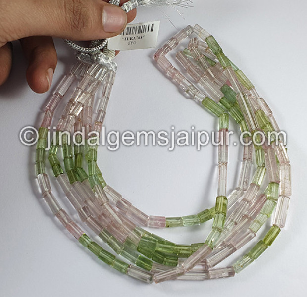 Muti Pink And Green Tourmaline Pipe Shape Beads