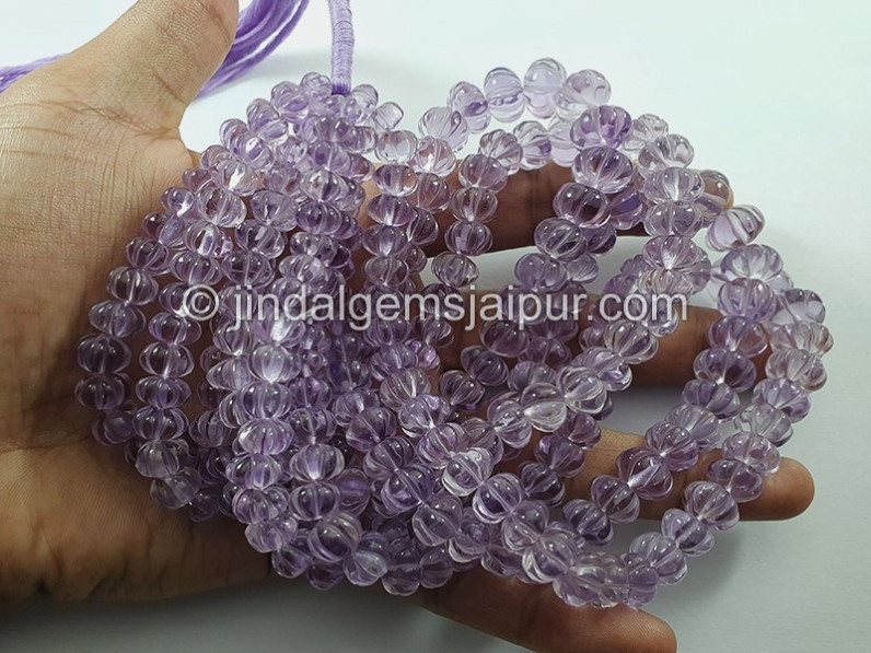 Pink Amethyst Carved Pumpkin Shape Light Beads