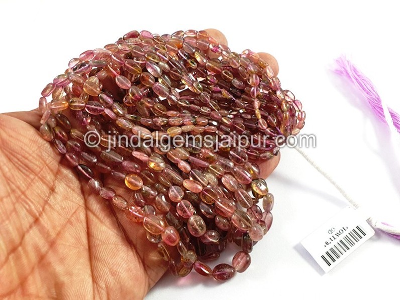 Bi Color Tourmaline Smooth Oval Shape Beads