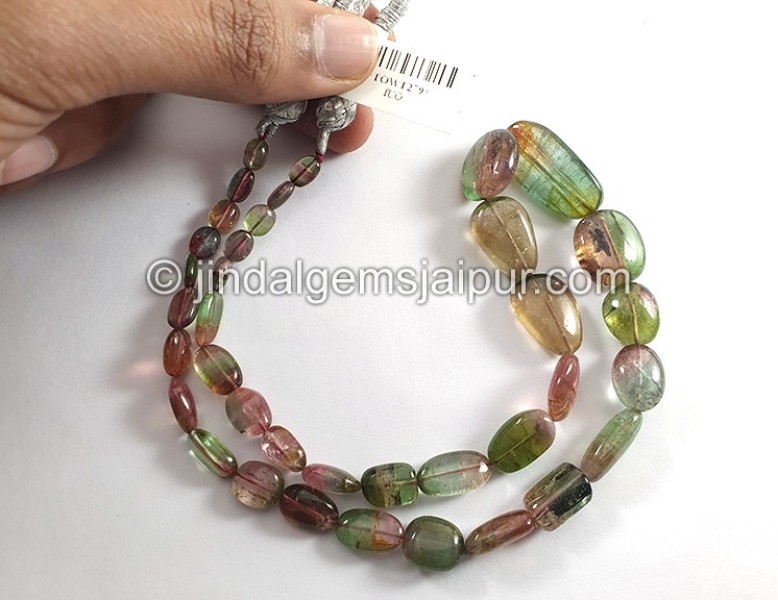 Bi Color Tourmaline Smooth Nuggets Shape Beads