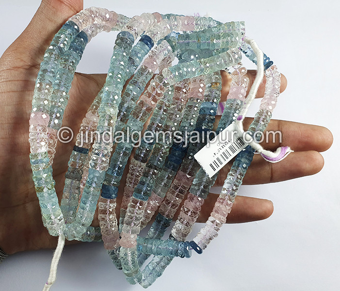 Multi Aquamarine Faceted Tyre Shape Beads