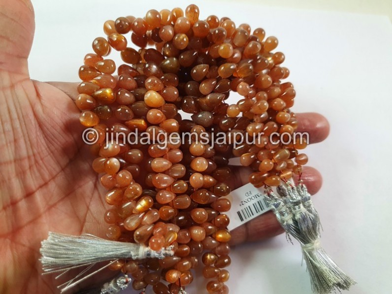Golden Sheen Moonstone Smooth Drops Beads