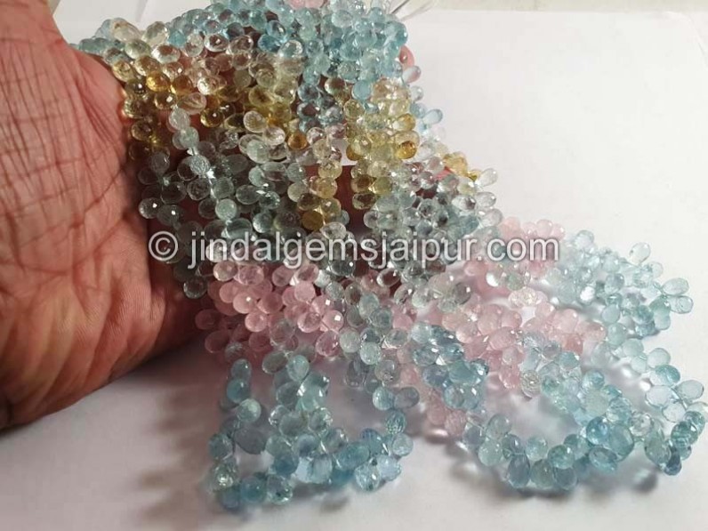 Multi Aquamarine Faceted Drops Shape Beads