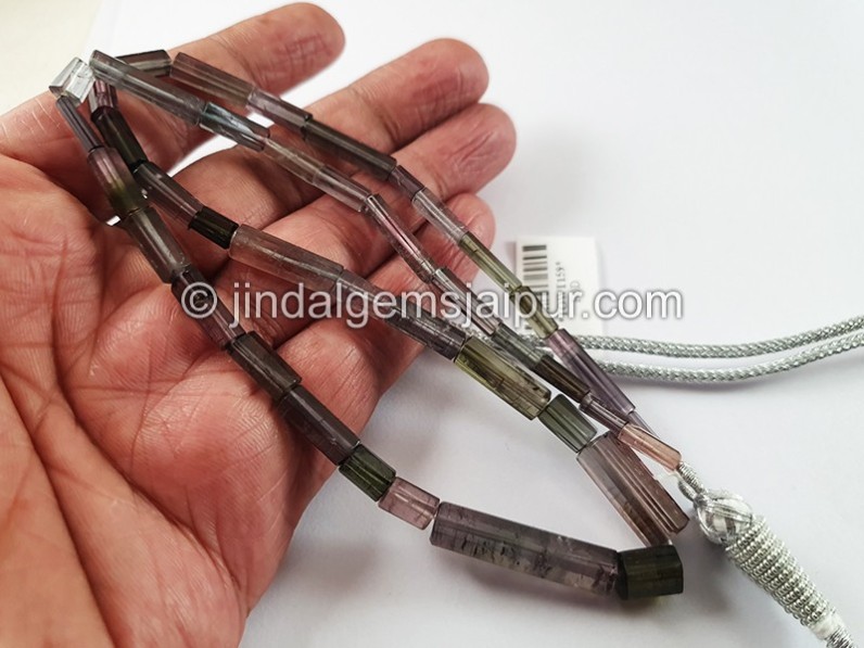 Bi Color Tourmaline Cut Pipe Shape Beads