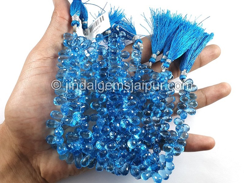 Swiss Blue Topaz Faceted Drops Shape Beads