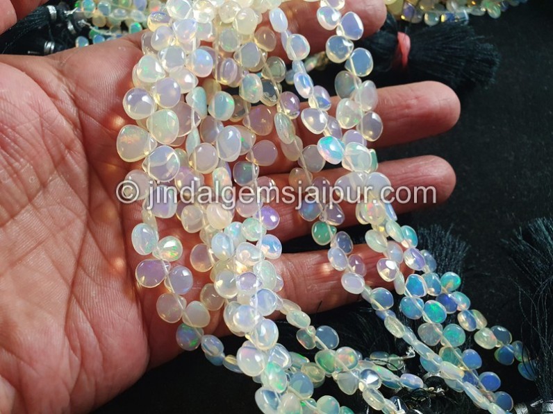 White Ethiopian Opal Smooth Heart Beads