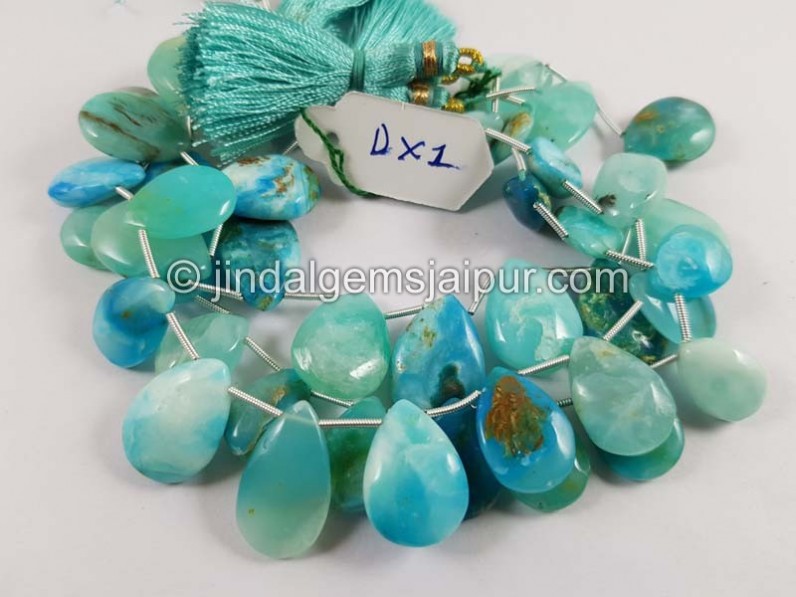 Natural Peruvian Blue Opal Smooth Pear Beads