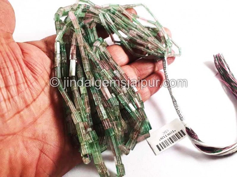 Watermelon Tourmaline Step Cut Pipe Shape Beads
