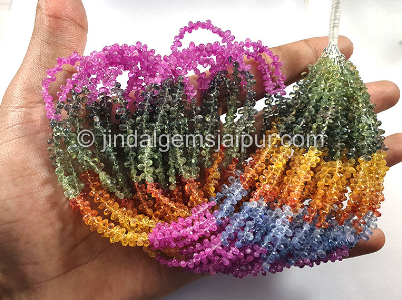 Natural Multi Sapphire Faceted Drops Shape Beads