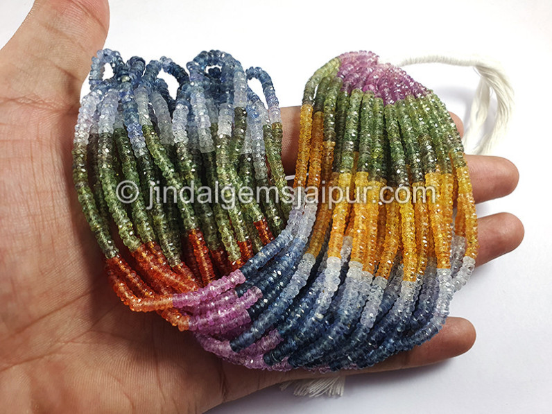 Multi Sapphire Faceted Tyre Shape Beads