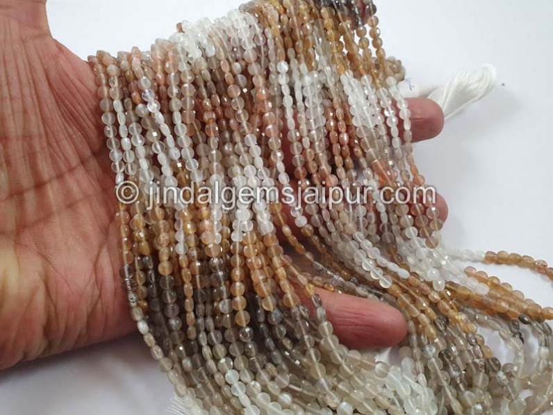 Multi Moonstone Shaded Faceted Coin Beads